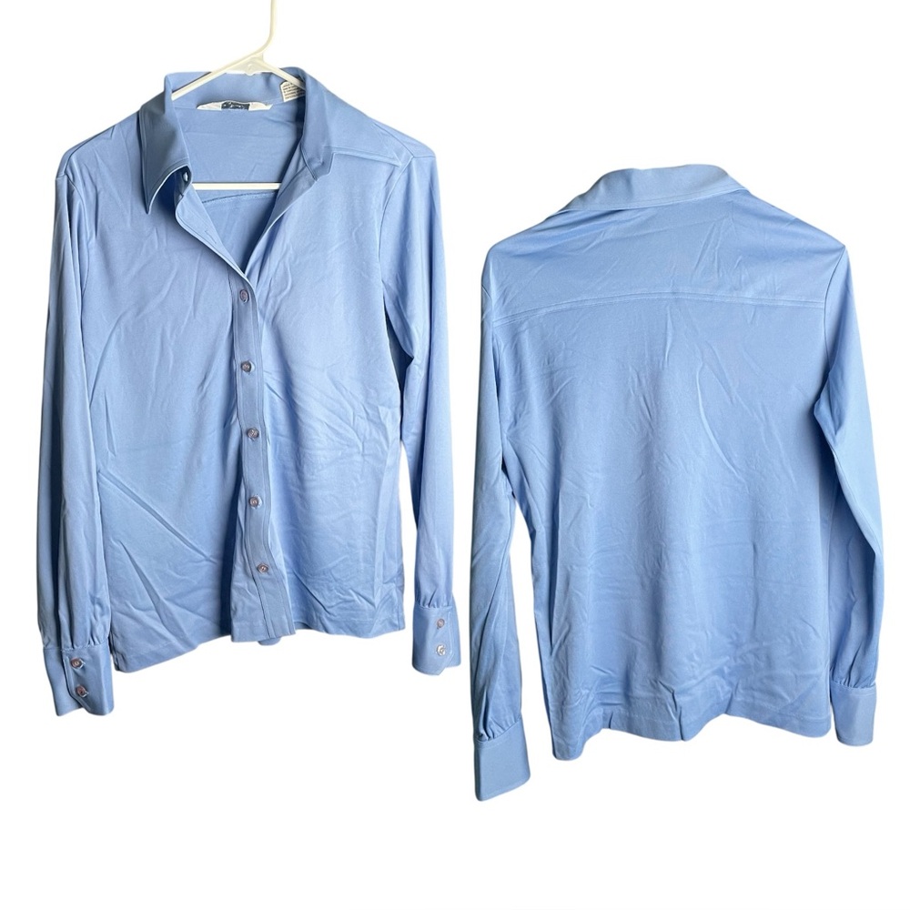 Vintage Hooper Associates Blue Button Top Long Sleeve Collared British Hong Kong
